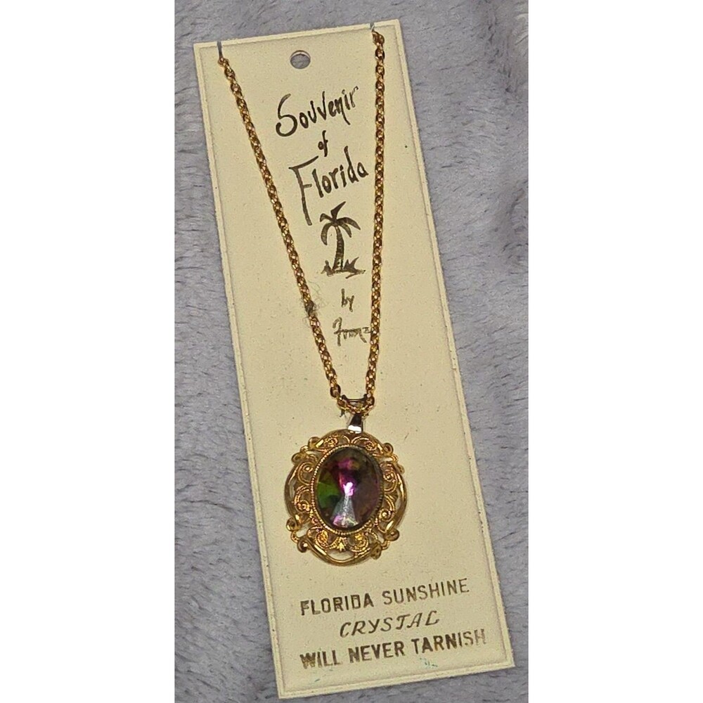 Vintage MCM Florida Gold Tone Necklace Franz Multicolor Crystals